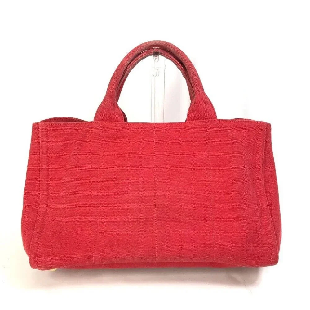 PRADA triangle logo plate Kanapa GM Bijoux Hand Bag Tote Bag Canvas Red - Picture 10 of 16